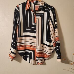Metaphor Black and Orange Striped Button Down Shirt